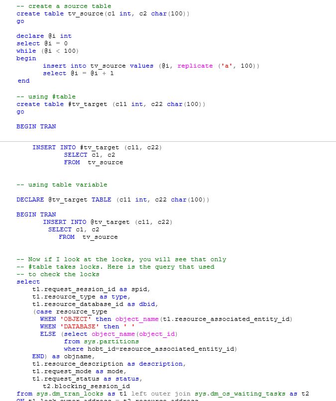 Checking Locks on Table Variables