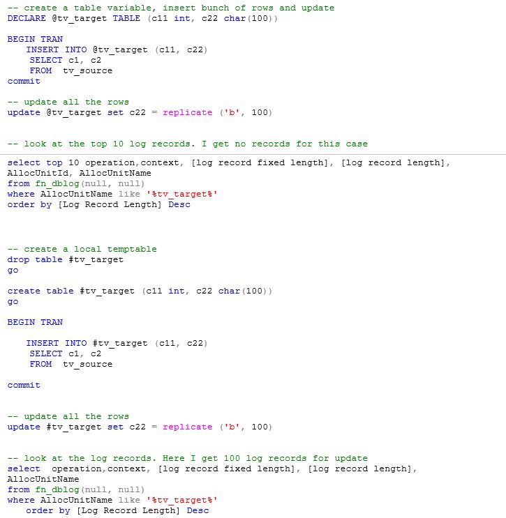 Table Variables and Logging