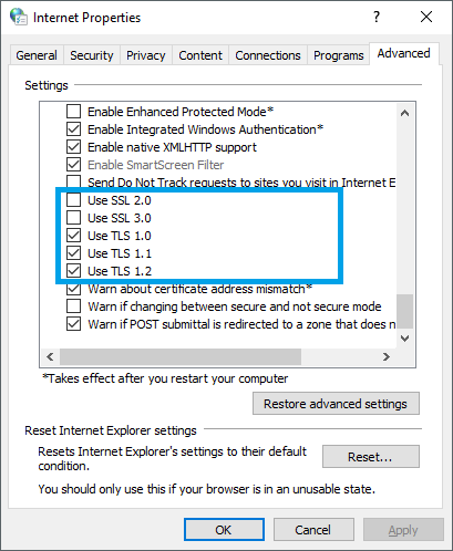 IE Settings (Windows 10)