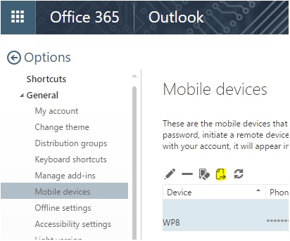 Mobile devices slab in Office 365