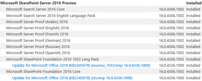 SP2016 Slipstreamed Updates