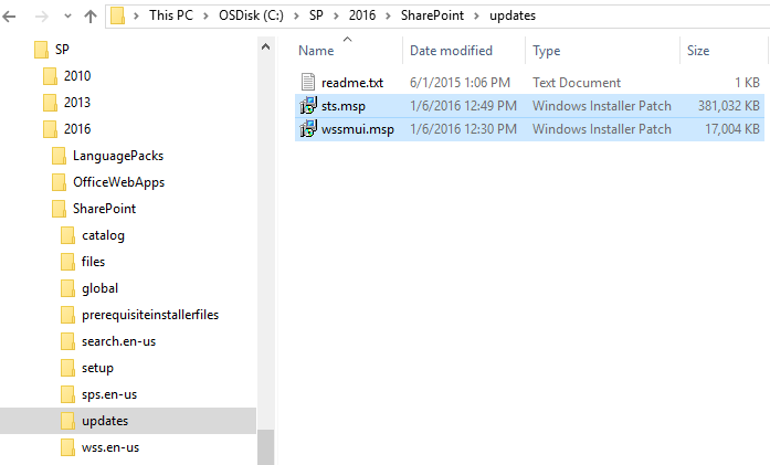 SP2016 Slipstreamed Updates