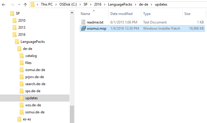 SP2016 Slipstreamed LangugePack