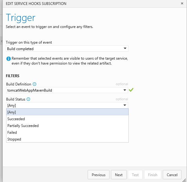 VSTS slack service Out of Box Integrati