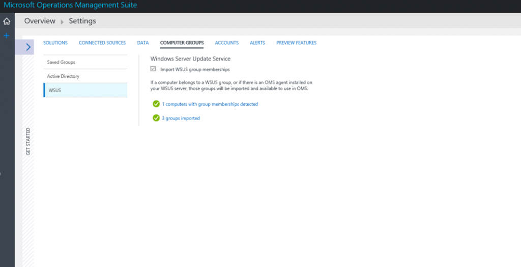 Screenshot that shows results when you import computer groups from WSUS.