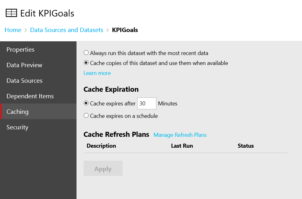 Cache Refresh in SSRS 2016