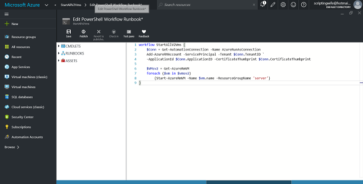 Screenshot of the entire workflow in the Edit PowerShell workflow page.