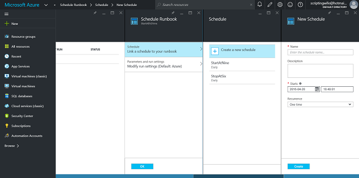 Screenshot that shows schedules and an option to create a new schedule.