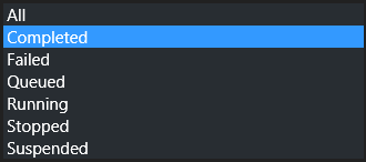 Screenshot of available selections for job status.