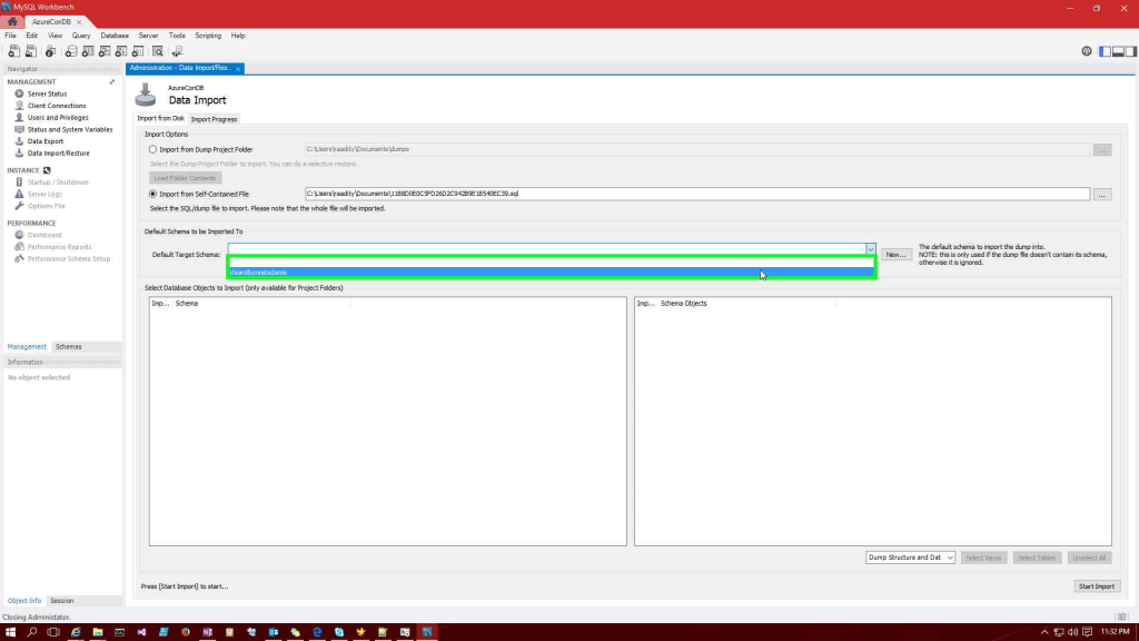 Select Database Schema