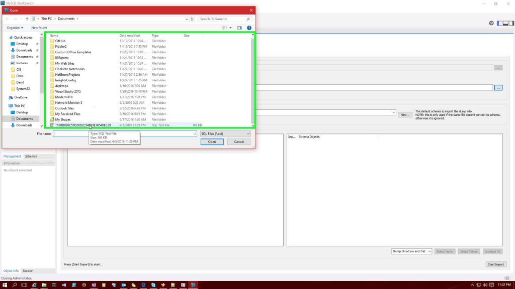 Select Database Schema File