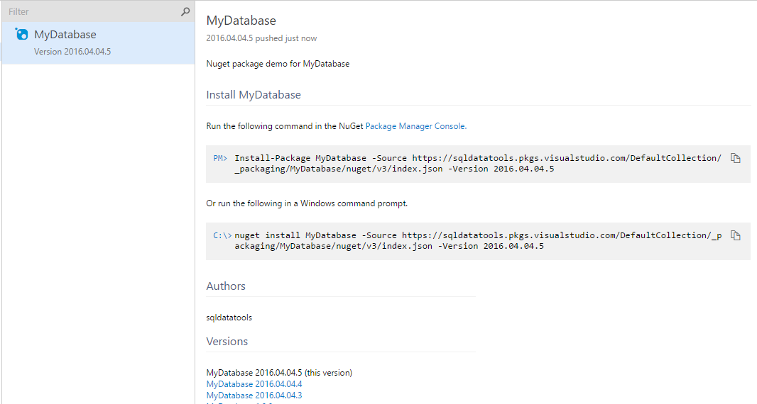 nuget package for sql database