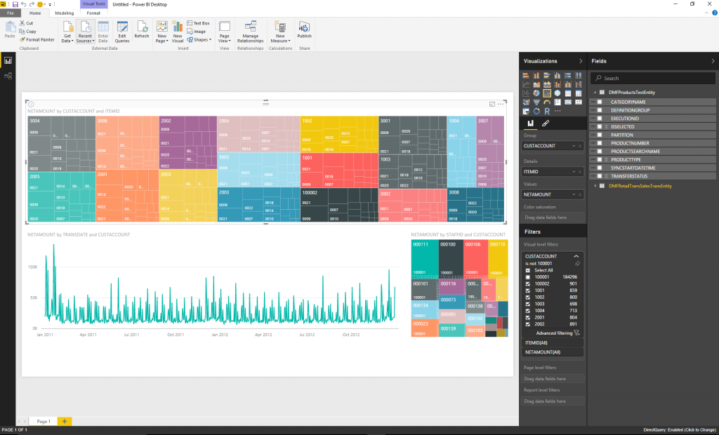 Create Dashboards in PowerBI via Direct Query to your Entity store, with data from your AX entities.