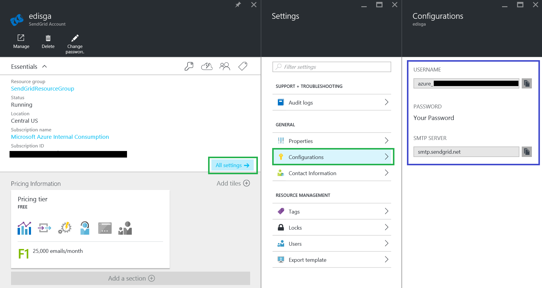 SendGrid settings