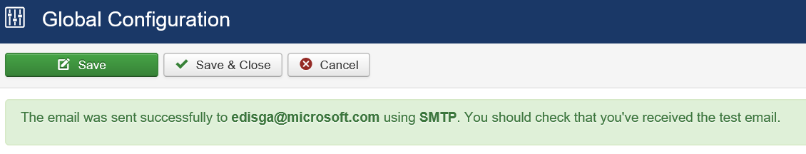 Sending Joomla Test email