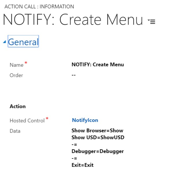 NOTIFY CreateMenu Action