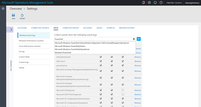 Screenshot of available logs after I type PowerShell.