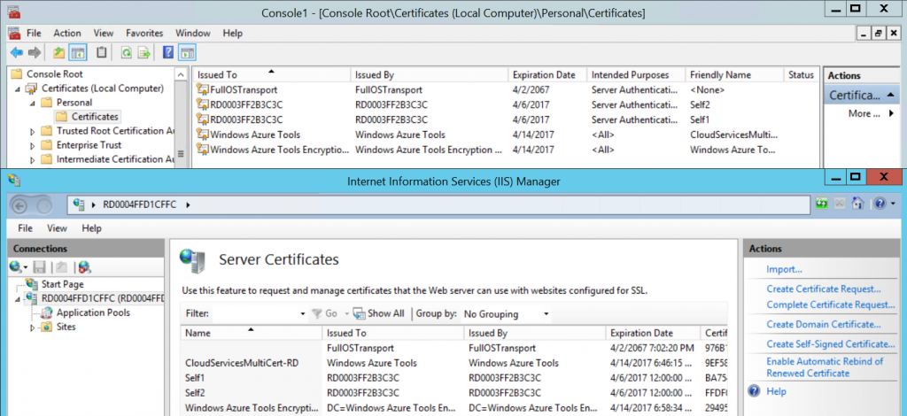 Certificate Store / IIS certificates