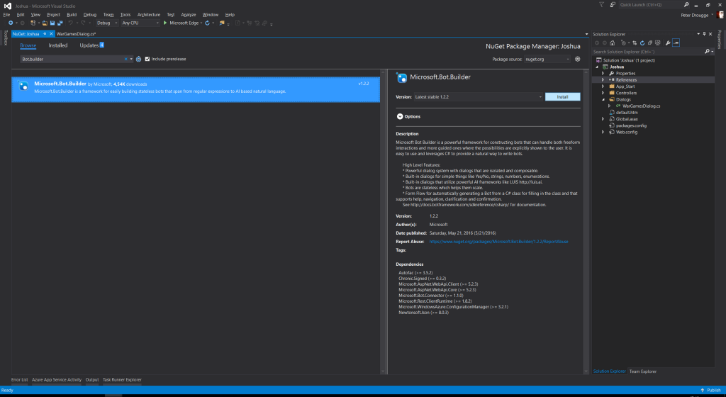 vs add nuget package bot builder