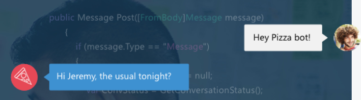 Image of a pizza-ordering Dominoes bot talking to a user.