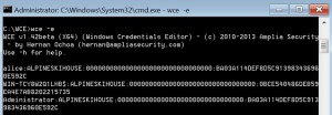 This screenshot depicts output from WCE, showing that the Administrator account credentials appear in LSASS when connected via traditional Remote Desktop Protocol