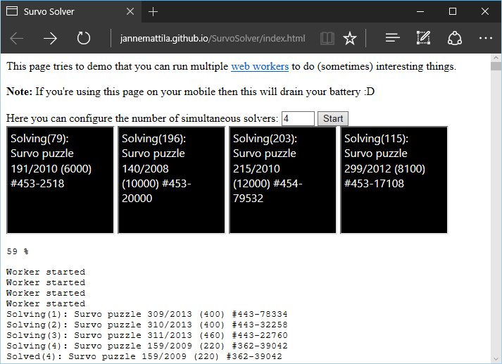 Survo Solver user interface