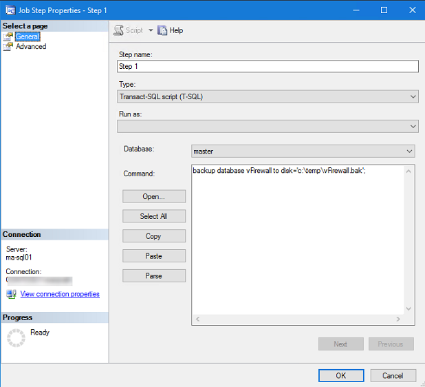 3. Screenshot of the Job Step Properties – Step 1 dialog box