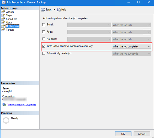 3. Screenshot of the Job Properties – vFirewall Backup dialog box