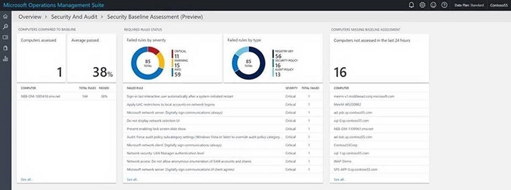 Screenshot of security baseline assessment in OMS.