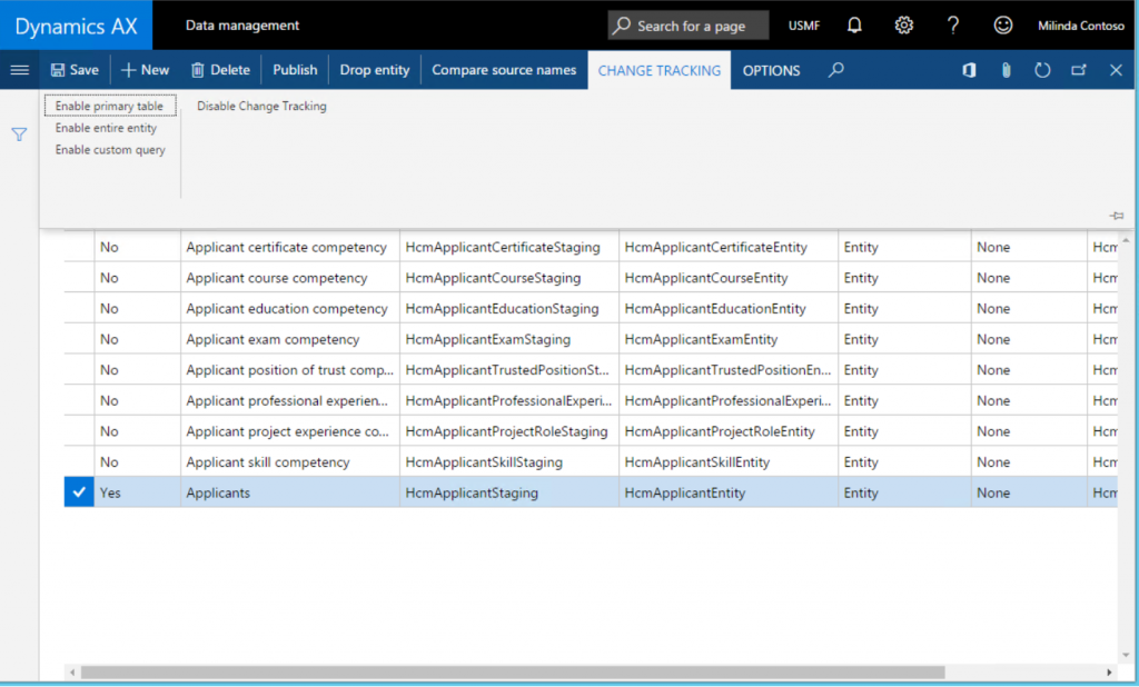 Configure change tracking option