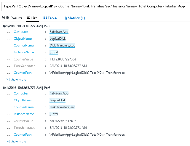 Screenshot that shows the results of an executed query.