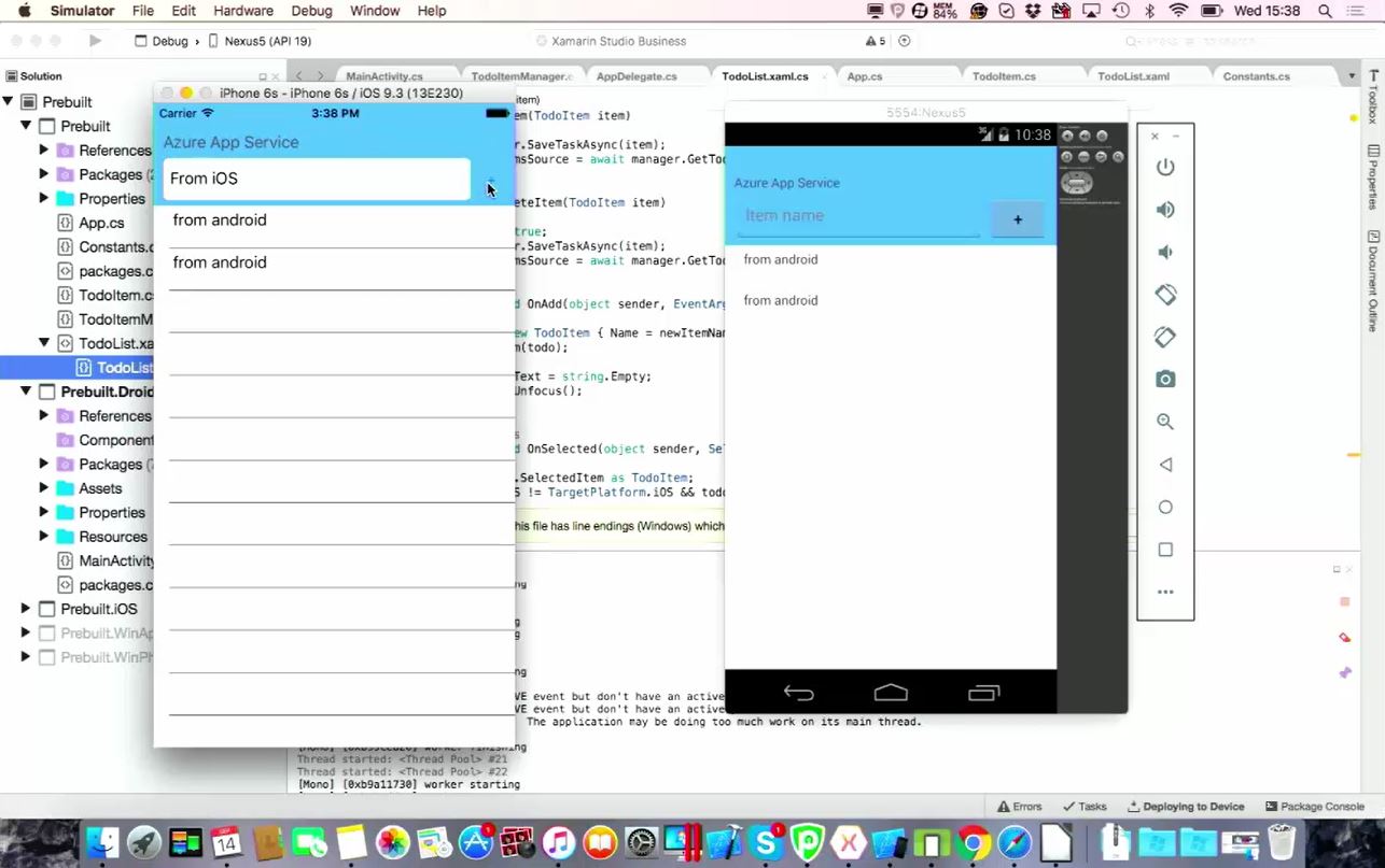 Using Azure with Xamarin