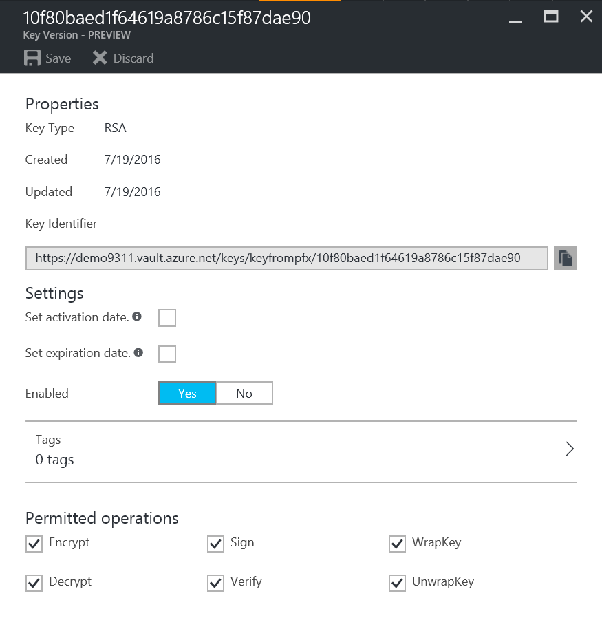 Key Vault - edit key version attributes