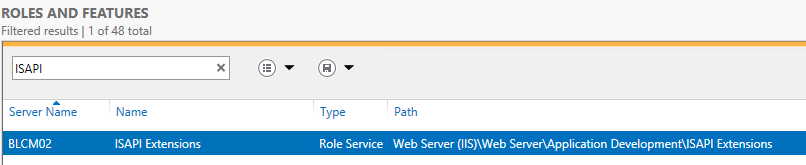 Server Manager - ISAPI Extensions Installed