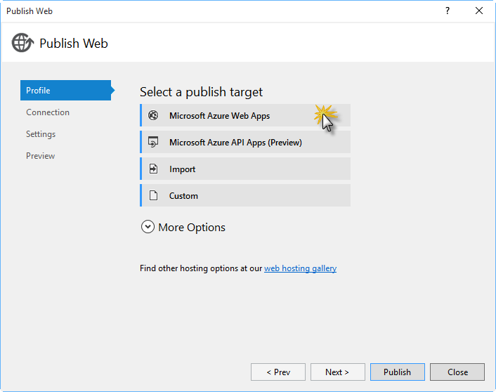 Selecting Publish Target