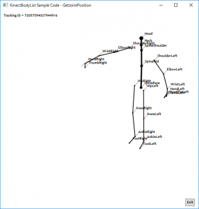 Screen shot of a program KinectBodyList Sample Code