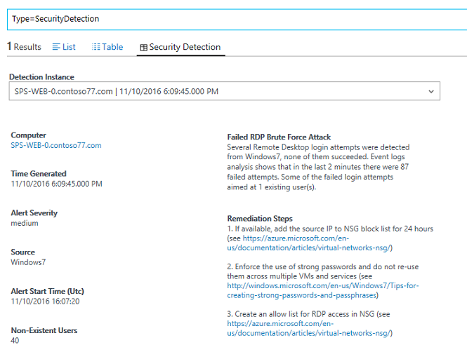 Dedicated view of selected detection inside the search