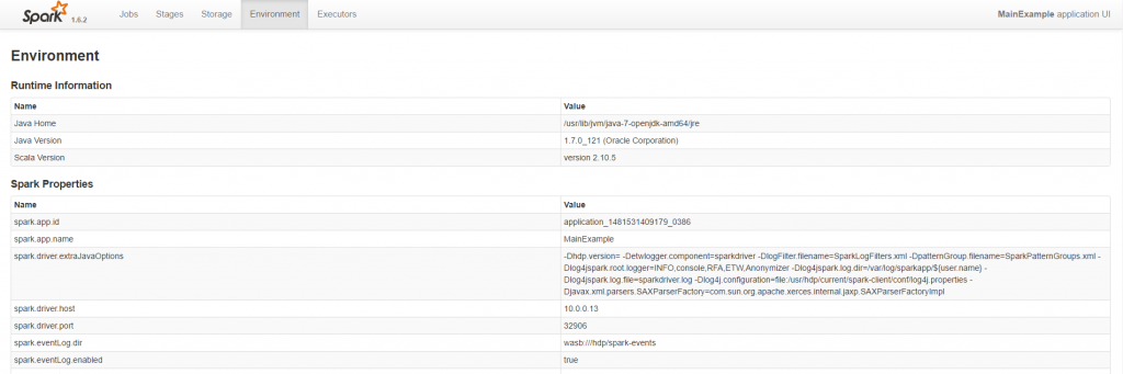 Spark UI - Environment