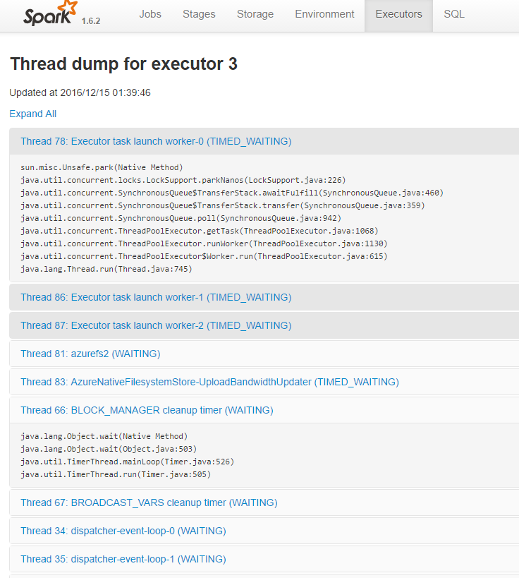 Spark UI - Executors - Thread Dump