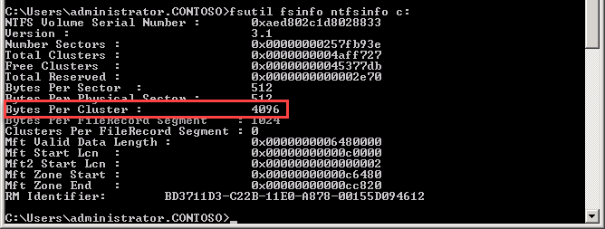 diskallocationbytespercluster