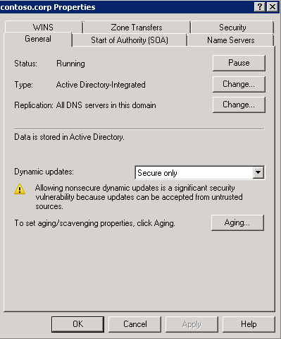 Active Direcctory DNS Zone Properties