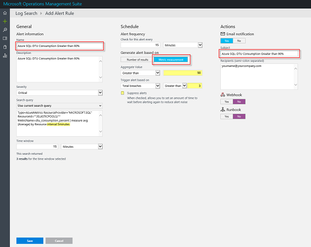 Screenshot of Log Search Add Alert Rule