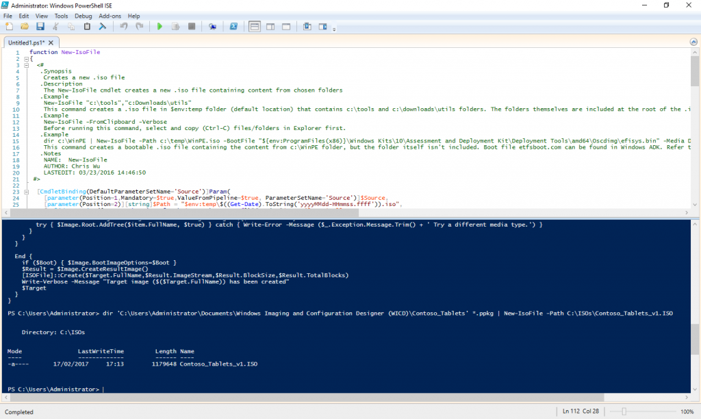 New Isofile powershell function screenshot