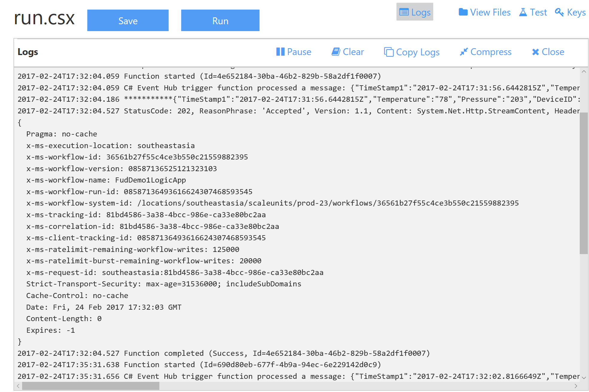 Azure Function Log