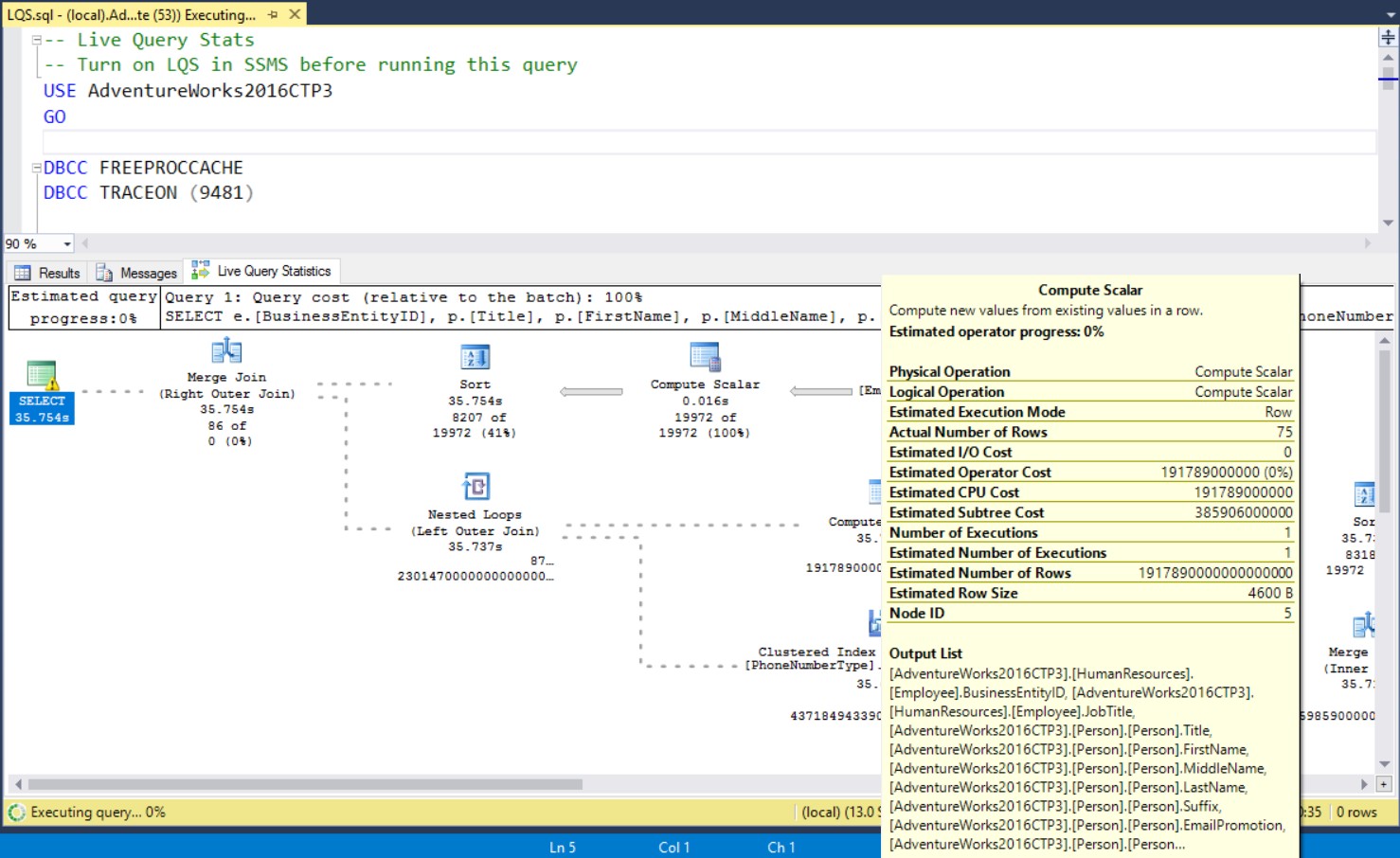 Live Query Statistics - Query Plan