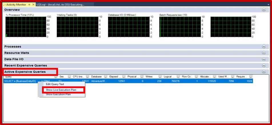 Activity Monitor - Active Expensive Queries