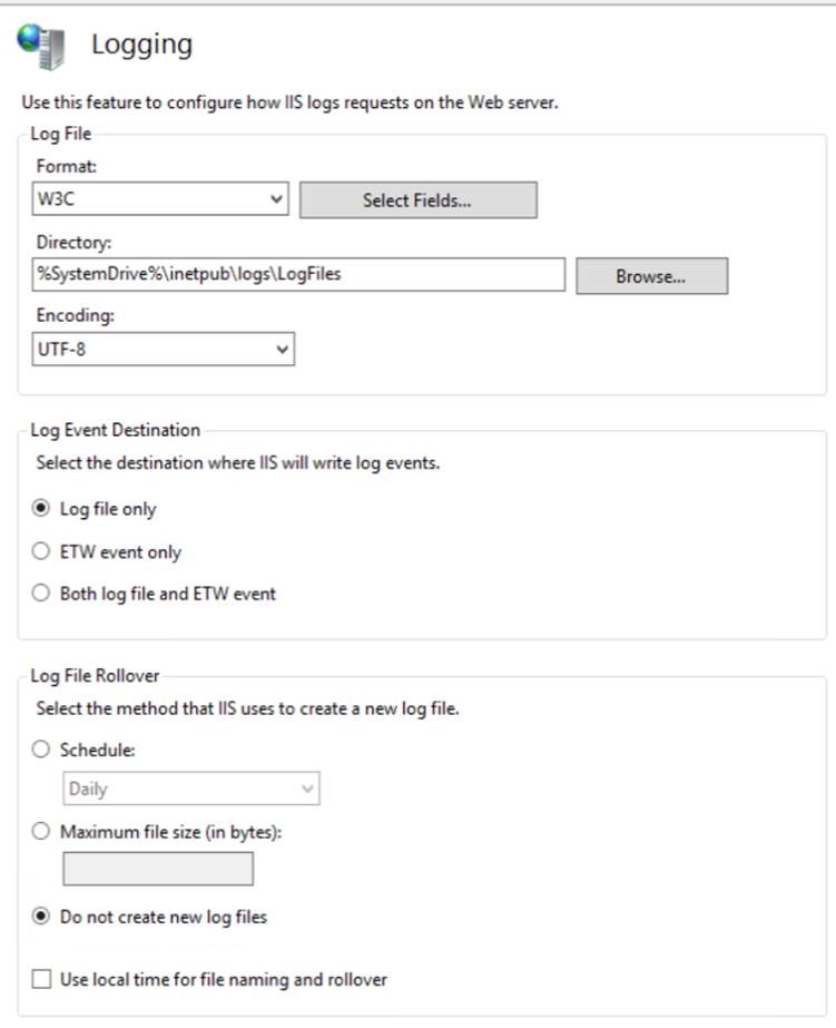 Rollover settings for log files