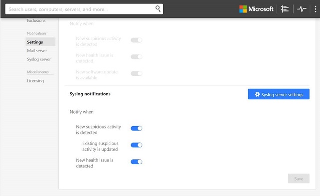 Configuring settings to enable Syslog notifications