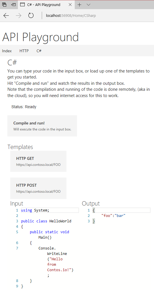 API Playground C# Tester