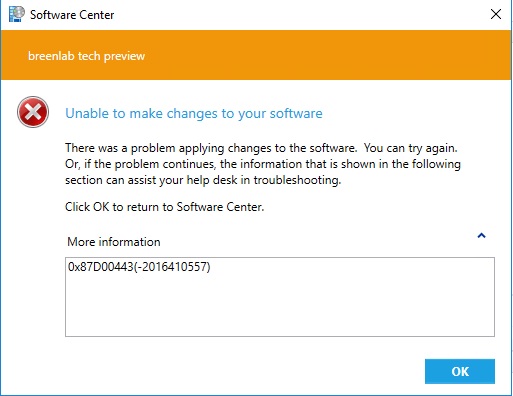 Software Center Error Code 0x87D00443(-2016410557)